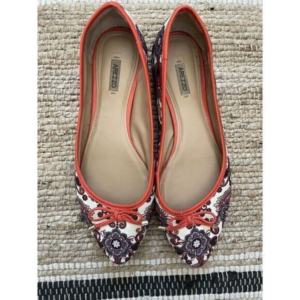 AREZZO‎ Ballet Flat Shoe Womens Size 8 Orange Floral Bow Casual